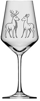 eXODA Weinglas mit Hirsch Reh-Gravur spülmaschinenfest ideal für Feste | Füllmenge 350 ml, spülmaschinenfest, charmantes Design, Höhe 21 cm, Durchmesser 8 cm, soziale Unterstützung, vielseitig einse