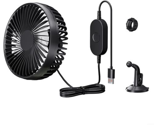 Snowchecking Vehicle Cooling Fan With USB Port, Fan With Suction Cup,3 Speed Settings 360 Rotating Base Strong Suction Mount For Car Truck(Black)