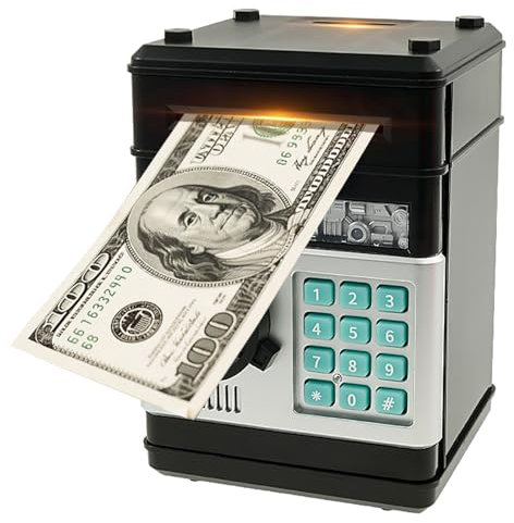 Tresor Kinder,Spardose Tresor,Elektronisches Sparschwein,Kindertresor mit Zahlencode,Kinder Spardose,für Jungen und Mädchen ab 3 Jahren(schwarz)