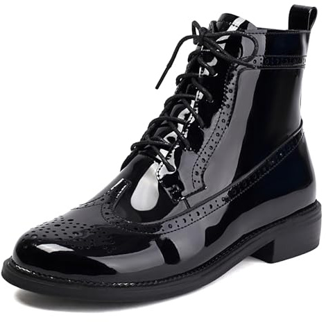 Gicoiz Femme Lacets Hiver Cuir Verni Military Brogue Boots