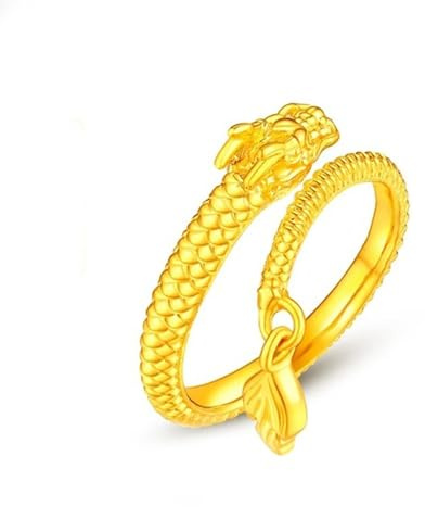 Wedding Ring Deko Goldring Damen Wasserfest Gelb 24K Gold Drache mit Anhänger Größe 49 (15.6) Beliebt für Schwester Weihnachten Personalisierbar