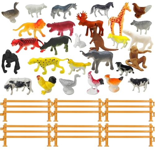 Wxgoqrcn 108 Stücks Bauernhof ab Bauernhoftiere Tiere Figuren Waldtiere und Zäune Realistisches Tierfiguren Set für Geschenke für Geburtstage Weihnachten Neujahr