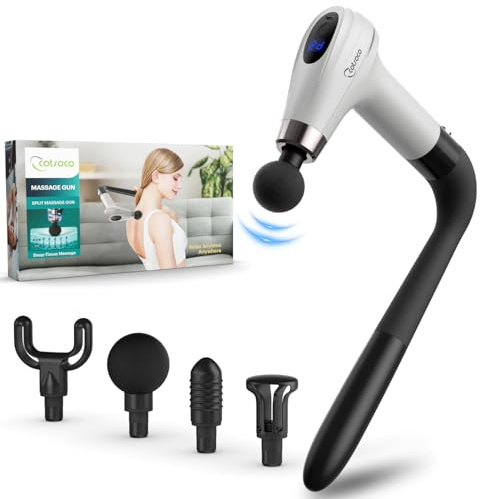 Cotsoco Massagepistole mit Verbessertem Verlängerungsgriff, Percussion-Tiefenmassagegerät für den Rücken mit 4 Massageköpfen und 6 Geschwindigkeitsstufen, Geschenk für Sie und Ihn