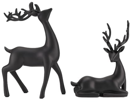 Sirxlevcy Reindeer Figurines Set of 2 Resin Deer Statues Sculpture Deer Ornaments for Living Room TV/Wine Cabinet Home Decor B