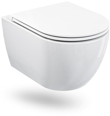 HOROW Wand WC Spülrandlos mit Toilettendeckel mit Absenkautomatik | Hänge WC mit Breiter Toilettensitz für mehr Komfort, mit Nanokeramik leicht zu reinigen, Effiziente und geräuscharme Spülung