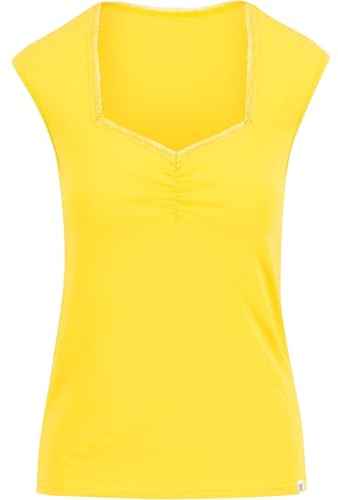 Blutsgeschwister - Damen Top gelb - Herzausschnitt mit Spitze - ärmelloses Sommer Shirt - Let Romance Rule - S