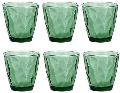 6 Vasos Apilables de Cristal Verde 400 ml – Juego de Vasos Resistentes para Agua, Zumos, Refrescos – Vasos de Mesa – Diseño Texturizado Moderno, Apilables, Aptos Lavavajillas, No Pierden Brillo