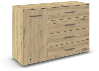 Rauch Möbel ADITIO, Kommode, Farbe Eiche Artisan, Breite 120 cm | Sideboard im zeitlosen Stil, 1-türig, 4 Schubladen, Soft-Close, für Schlafzimmer, Gästezimmer, Wohnzimmer, Garderobe, Flur