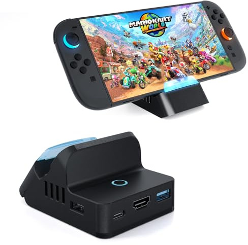 PORTHOLIC Stazione di Docking per Nintendo Switch 2, Dock TV Portatile con Uscita HDMI 4K@60Hz, Ricarica PD 60W, Porte USB 3.0 e USB 2.0, Interruttore Modalità One-Touch, Supporto di Ricarica da