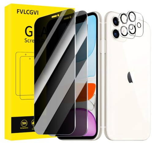 FVLCGVI 2+2 Piezas, Protector pantalla privacidad para iPhone 11, 2 Piezas Cristal Vidrio Templado Anti Espía+2 Piezas Protector Camara Para，Antiarañazos, Anti Huellas