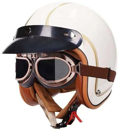 Retro Deutscher Stil Halbschalenhelm, Motorrad Jethelm Chopper Helm Mit Schutzbrille Cooler Mopedhelm Scooterhelm Herren Damen, Motorradhelm Mit Ece Zulassung Baseballmützehelm