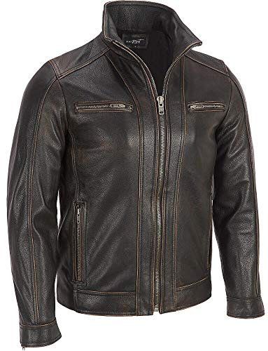Superior Leather Garments, giacca con rivetto, da uomo, di colore nero, in vera pelle di mucca Black Medium-Per Person Di Petto 99 cm