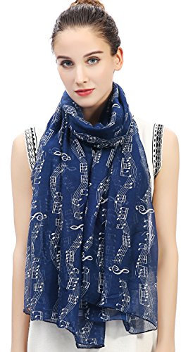Lina & Lily Damen Schal Tuch mit Musiknoten-Muster (Blau)