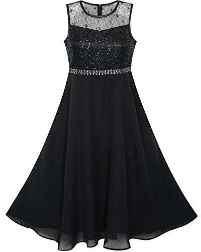 Sunny Fashion Mädchen Kleid Strass Chiffon Brautjungfer Tanzen Ball Maxi Kleid Gr. 134
