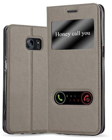 Cadorabo Hülle kompatibel mit Samsung Galaxy S7 Edge in Stein BRAUN - Schutzhülle mit Magnetverschluss, Standfunktion und 2 Sichtfenstern