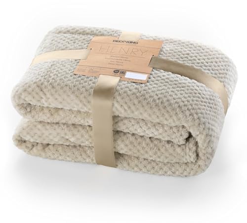 DecoKing Henry, Morbida Coperta in Microfibra/Pile, Coperta da Giorno, da Salotto, in Stile scandinavo, Poliestere, Cappuccino, 70 x 150 cm