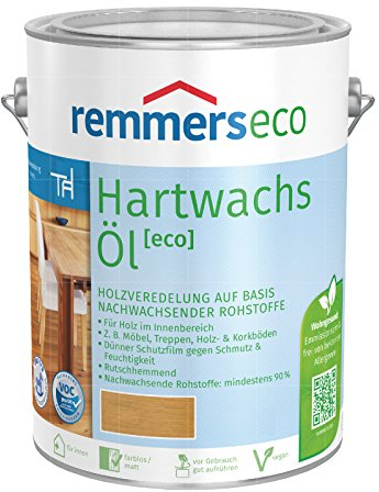 Remmers Hartwachs-Öl [eco] farblos, 0,375 Liter, Hartwachsöl für innen, natürliche Basis, Beize, Öl und Versiegelung in einem, nachhaltig, vegan