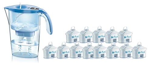 LAICA Stream Line Filterkanne – 2,3 l – Blau – 13 Bi-Flux-Filter inklusive, bewahrt Mineralsalze und reduziert unerwünschte Substanzen, digitaler Timer, Sicherheit Made in Italy