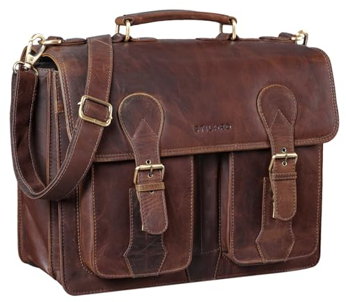 STILORD 'Kronos' Aktentasche Leder Herren Lehrertasche Leder-Tasche Büro Business groß Arbeitstasche Umhängetasche Vintage Echtleder aufsteckbar, Farbe:florida - braun