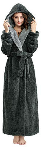 ZFSOCK Vestaglia Lunga Donna Invernale in Pile Morbido, Accappatoio in Flanella con Cappuccio, Vestaglia Microfibra da Notte per Casa Spa Hotel Grigio Scuro, L