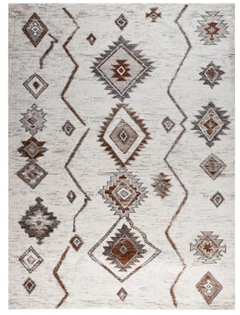 Hochflor Teppich - Blend Aztec Creme Bunt | 120x170cm | Zigzag - Rustic - Living room - Fellteppich