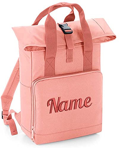 Elefantasie Rucksack mit Name bestickt Rolltop für Kinder und Erwachsene Altrosa M