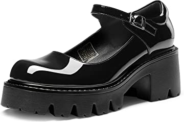 DREAM PAIRS Frauen Chunky Plattform Mary Janes Schuhe Schnalle Riemen Runde Zehe Wohnungen Seicht Mund Japanisch Süß Lolita Prinzessin Schuhe,Size 41,Schwarz-Pat,SDPU2346W-NEW-E