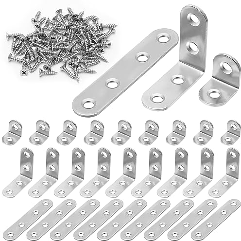 POXIAOER Gerade Halterung, L-Halterung, Eckwinkel mit Schrauben, Edelstahlhalterungen, 30 Stück, Metallklammern für Holzmöbel, Regale, Fenster und Schränke (16 x 20 mm, 16 x 40 mm, 16 x 76 mm)