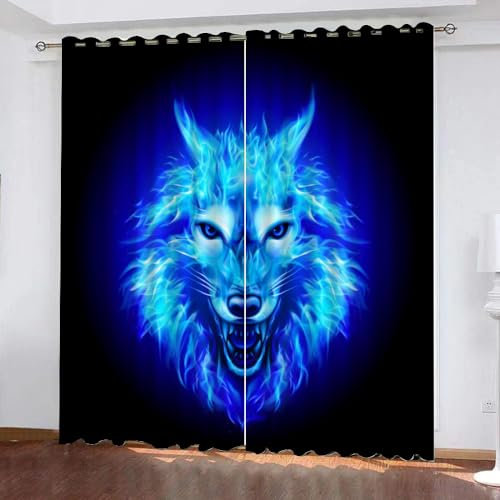 WIKINGER Gardinen mit ösen 2er Set B 200 X H 160 cm Wolf Vorhang Blickdicht Kälteschutz Schallschutz Verdunkelung Wärmeisolierende Vorhänge für Wohnzimmer Schlafzimmer