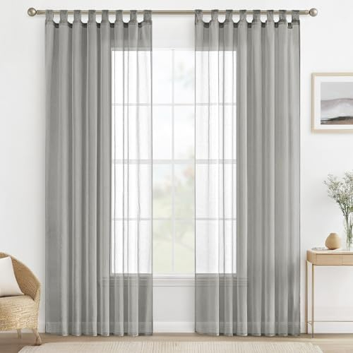 MIULEE Gardinen Schlaufenschal 2er Set Vorhänge Transparente Schlaufen Gardine aus Voile Vorhang Transparent Wohnzimmer Luftig Dekoschal für Schlafzimmer 225 x 140 cm (H x B), Tab Top Grau
