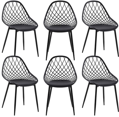 buybyroom Lot de 6 chaises de Jardin, de terrasse, avec Pieds en métal, Repose-Pieds réglable, pour l'extérieur, la Plage, Le Balcon, la Salle à Manger, Le Jardin, la terrasse ou Noir
