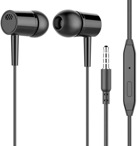 Pessrrtewg Wired Earphones with Microphone, In-ear Headphone, Black, Modern Style, Everyday Use, 3.5 mm Jack, Adult, Noise Cancellation for Voice Call, Earbuds with Microphone