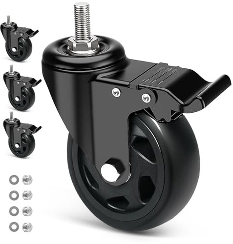RRIUTO Möbelrolle mit Bremse, 125mm Lenkrollen M12 X 30mm Schraube, Transportrollen Doppellager mit 360-Grad-Rotation, 4 Stück Schwerlastrollen Rollen für Möbel Tragkraft 650KG