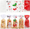 150 Stück Weihnachten Plätzchentüten, Transparente Cellophantüten mit Schneeflocken-Design, Süßigkeiten Tüten für Kekse, Bonbons, Schokolade, inklusive Twist Krawatten (Rot)