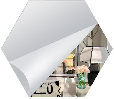 Abyssaly Mirror Tiles Self Adhesive for Bathroom, Stick on Mirrors for Walls Hexagon, 2mm Thick Acrylic Mirror Stickers for Doors Kitchen 4 Pcs (30x30cm)