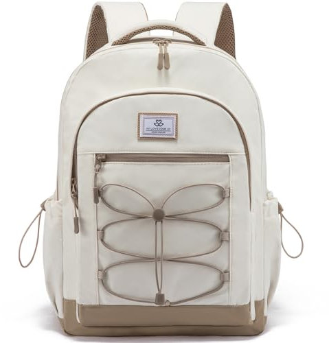 LOVEVOOK Rucksack Damen Herren, 15,6 Zoll Schulrucksack Teenager Mädchen Jungen mit Laptopfach, Leichter Schultasche Arbeitstasche Casual Daypack Backpack Women für Schule College Arbeit, Beige