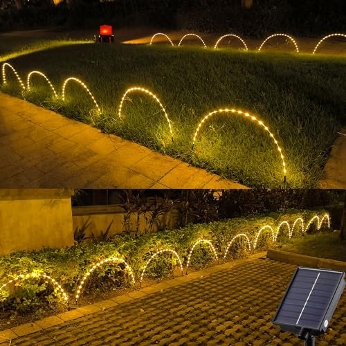 Tacobey Lot de 5 lampes solaires de jardin d'extérieur avec tubes, lampes d'allée avec piquets, minuterie, mémoire, 8 modes, éclairage décoratif à faire soi-même pour jardin extérieur, blanc chaud