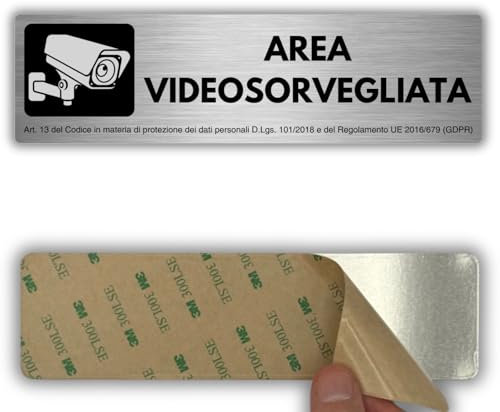 LEIASA | Segnale adesivo Zona Videosorveglianza - 5x18 cm - Spessore 0,8 mm - Cartello Telecamere di Sicurezza - Area Sorvegliata - Segno Allarme Connesso - Segno Zona Sorvegliata
