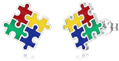 MBSUUH Autism Awareness Earrings 925 Sterling Silver Gifts for Autistic Colorful Puzzle Piece Stud Earrings Jewelry for Women