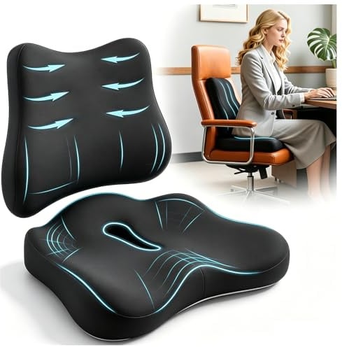 2 IN 1 Orthopädisches Lordosenstütze Auto Sitzkissen mit Steißbeinkissen, Rückenstütze für Autositz, Ergonomisches Rückenkissen Autoaus Memory-Schaum, Atmungsaktiver für Bürostuhl, Gaming-Stuhl, Auto