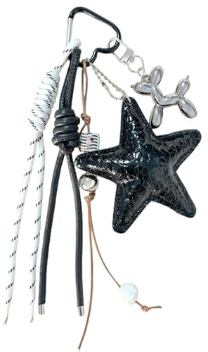 Ypkia Y2k Porte-clés en forme d'étoile esthétique avec corde tissée en cuir synthétique Boucle en forme de cœur pour pendentif de sac pour femme et fille