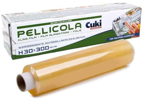 Cuki Professional Pellicola Trasparente per Alimenti in PVC 30 cm x 300 m con Taglierina Scorrevole, Rotolo Professionale per Conservazione e Copertura Cibi