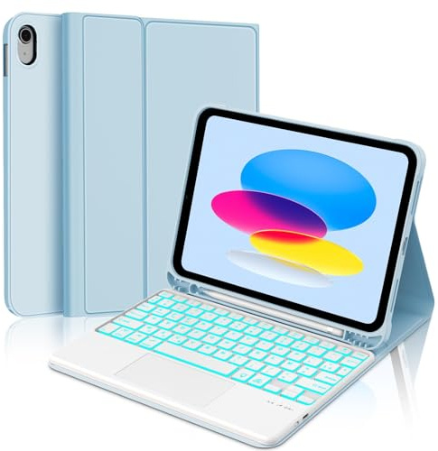 Per iPad A16 11/10 Generazione 2025/2022 11/10.9 Pollici Cover Tastiera | Custodia Tastiera Bluetooth Rimovibile con Retroilluminazione 7 colori e Touchpad, Keyboard Wireless Portatile, Blu