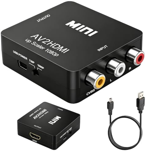 Convertisseur RCA vers HDMI, Vidéo Audio Composite AV 1080P CVBS vers HDMI | Unidirectionnel RCA vers HDMI pour Caméra PS2 SNES VHS Xbox PS4 TV DVD Wii avec Câble d’Alimentation USB, Supportant PAL NTSC