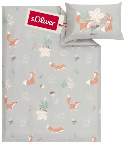 s.Oliver Kinderbettwäsche 100x135 cm hellbeige - 100% Baumwolle | Babybettwäsche für Mädchen & Jungen, 2-tlg. inkl. 40x60 cm Kissenbezug, Reißverschluss & waschbar, Bettwäsche für Kinder