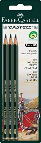 FABER-CASTELL 110798 - 3 Bleistifte CASTELL 9000, Härtegrad: HB, Schaftfarbe: grün