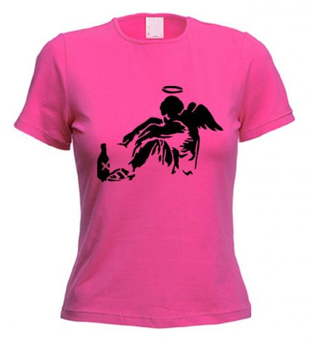 Tribal T-Shirts Womens Banksy Fallen Angel T-Shirt (XL, Hot Pink)