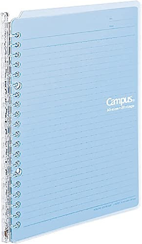Kokuyo, Campus, Raccoglitore ad anelli per fogli in formato A5, 20 anelli, Prodotto per ufficio, Colore: Azzurro