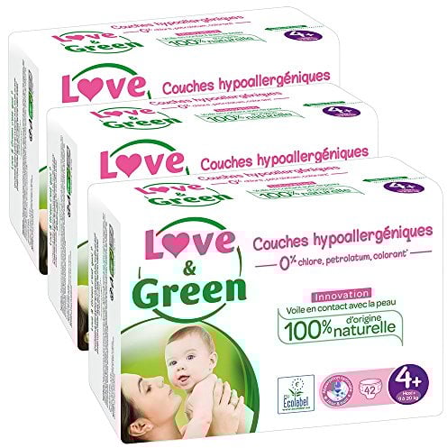 Love & Green ökologische Windeln, Größe 4+ (9-20 kg), 3er Pack (3 x 42 Stück) Monatspackung