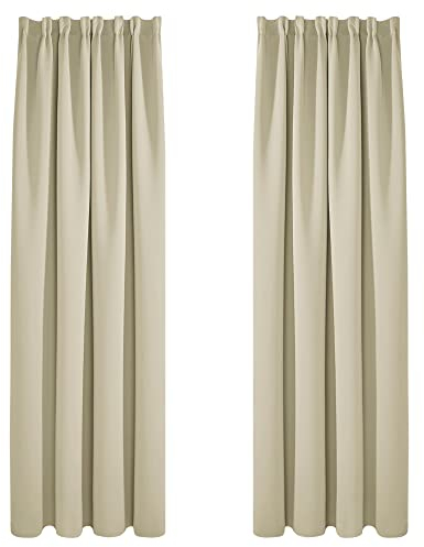 Deconovo Vorhang Verdunkelungsvorhang Kräuselband Gardinen Wohnzimmer Blickidcht Winter, 245x140cm(HöhexBreite), Beige, 2er Set